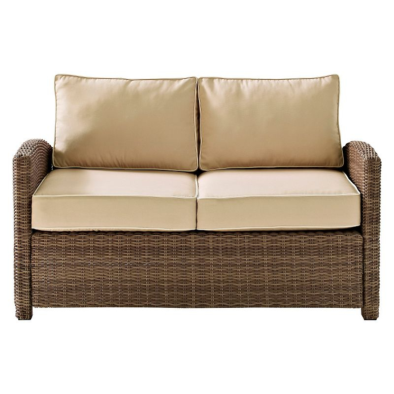 Crosley Bradenton Outdoor Wicker Loveseat with Sand Cushions: Steel Frame, UV-Resistant