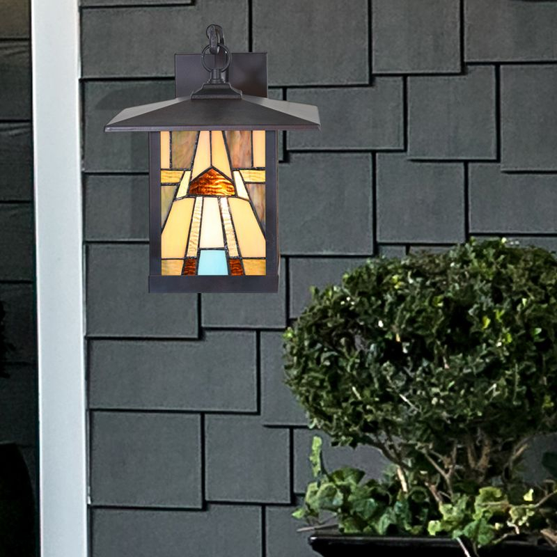 11.75" 1-Light Mona Mission Style Outdoor Wall Lantern Sconce Bronze - River of Goods: Stained Glass, ETL Listed, Weather-Resistant