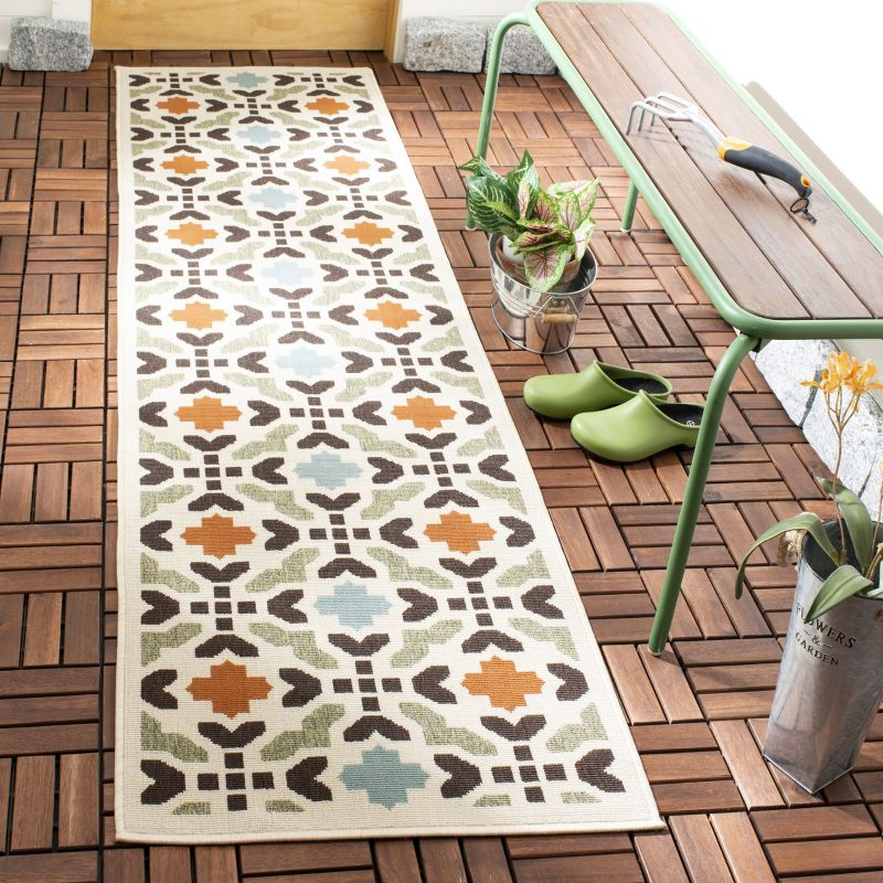 Veranda VER080 Power Loomed Indoor/Outdoor Runner Rug - Cream/Terracotta - 2'3"x8' - Safavieh