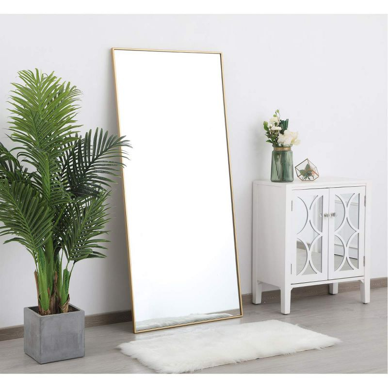 Elegant Lighting Modern Metal Frame Mirror, Rectangle 30", Brass Finish – Ideal for Vanity or Accent Wall