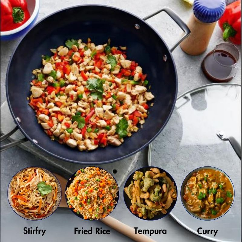 Blu. Cookware 12.6” Wok with Lid, Durable Non-Stick Stir Fry Pan