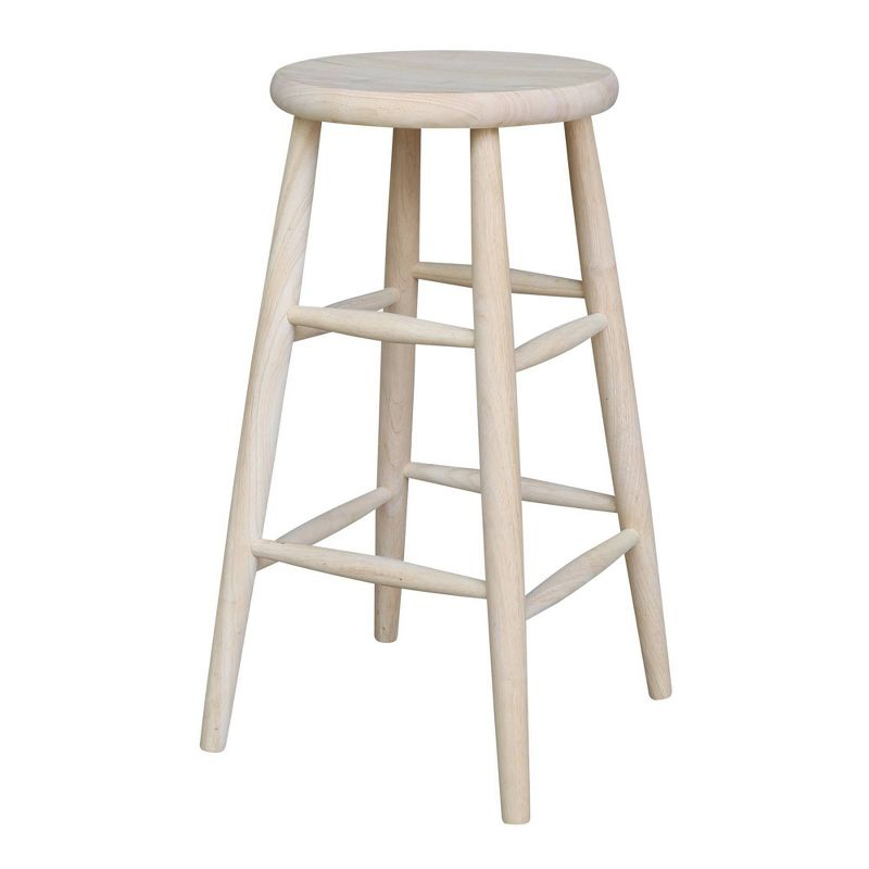 30" Scooped Seat Counter Height Barstool Unfinished - International Concepts: Solid Wood, Round, Backless