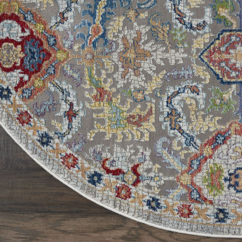 Nourison Global Vintage Traditional Bordered Indoor Area Rug Grey/Multicolor 6' x Round