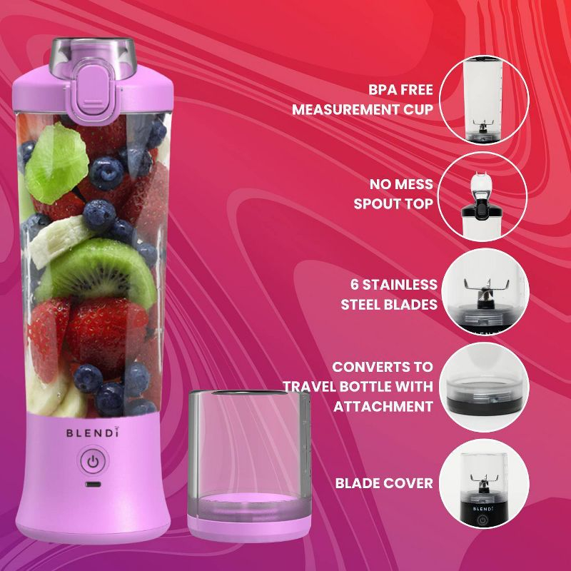 BLENDI X Portable Blender Purple: 24oz Personal Blender, 150W, 2 Speeds, Stainless Steel & Plastic, Hand Wash