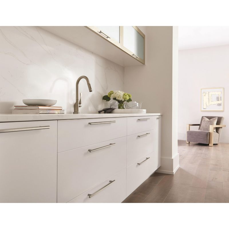 Amerock Caliber 10-1/16 inch (256mm) Center-to-Center Satin Nickel Cabinet Pull
