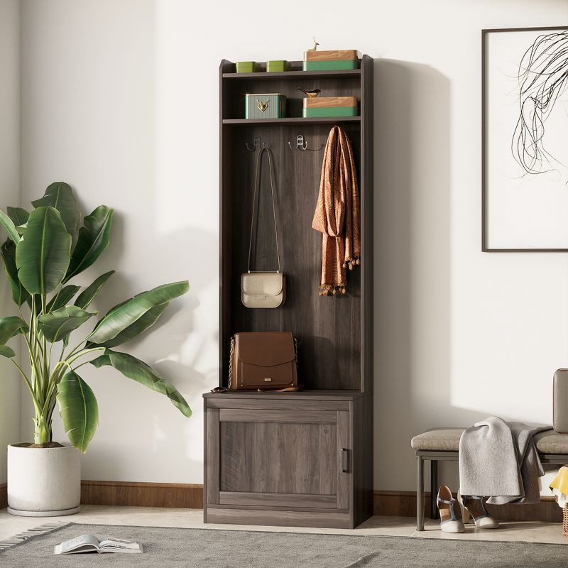 HOMCOM Rustic Hall Tree with Shoe Storage Bench, Entryway Bench with Coat Rack, Accent Coat Tree with Storage Shelves for Hallway, Mudroom, Brown