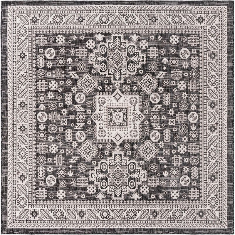 Unique Loom 7' 10 x 7' 10 Square Indoor/Outdoor Aztec Charcoal Gray Area Rug