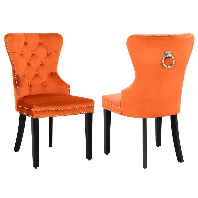 WestinTrends  Velvet Upholstered Tufted Dining Chairs (Set of 2), Orange