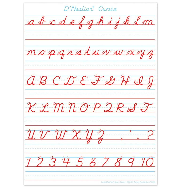 Ashley Productions® Smart Poly® PosterMat Pals™ Space Savers, 13" x 9-1/2", D'Nealian Cursive, Pack of 10