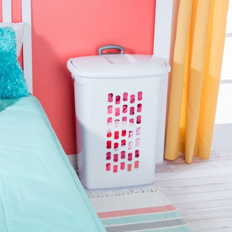 Sterilite Ultra Wheeled Laundry Hamper with Lid, Handle and Wheels for Easy Rolling of Clothes to and from the Laundry Room, Plastic, White, 18-Pack