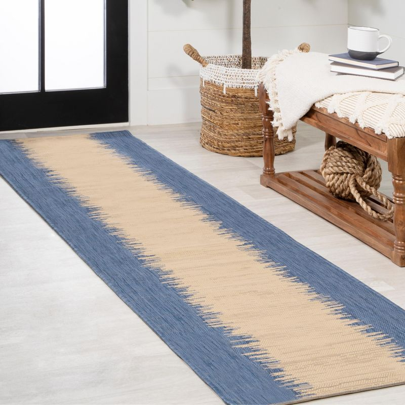 2' x 10' Tavira Modern Strie' Indoor/Outdoor Runner Rug, Blue/Beige - JONATHAN Y