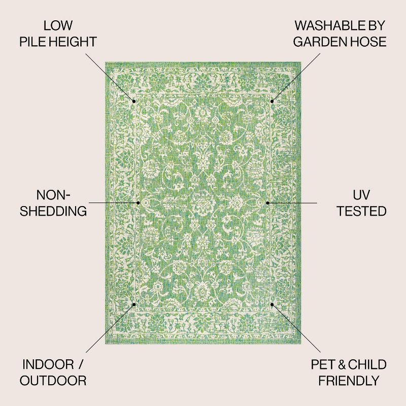 9' x 12' Tela Bohemian Textured Weave Floral Indoor/Outdoor Area Rug, Cream/Green - JONATHAN Y