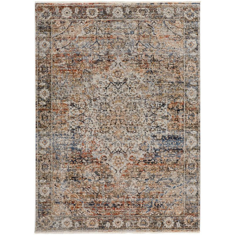 Kaia Transitional Medallion Tan/Orange/Blue Area Rug