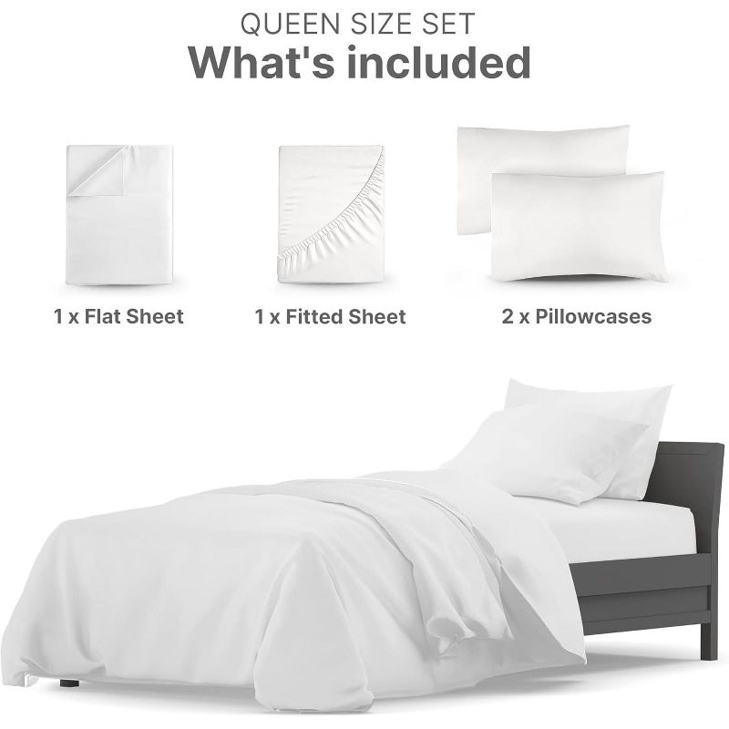 CGK Linens Luxury 1000 Thread Count 4 Piece Sheet Set - Soft & Premium 100% Cotton Sateen in White, Size Queen