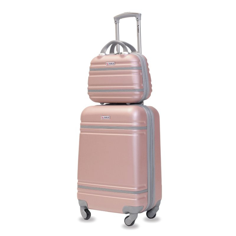 AMKA Varsity 2-Piece Carry-On Spinner Weekender Bag Luggage Sets Rose Gold