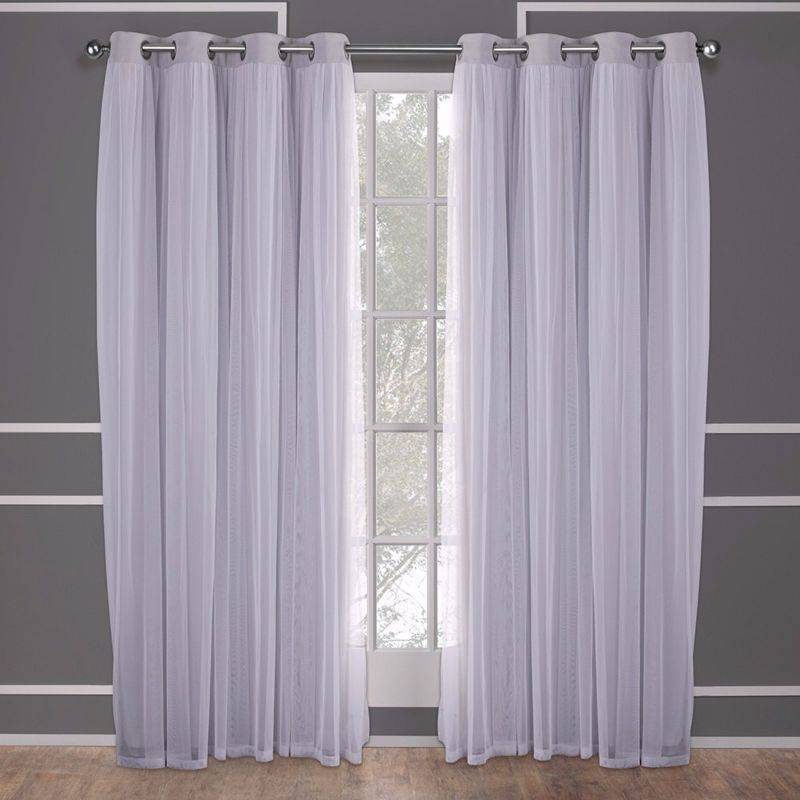 Set of 2 (63"x52") Caterina Layered Solid Blackout with Sheer Top Curtain Panels Gray - Exclusive Home: Thermal Insulated