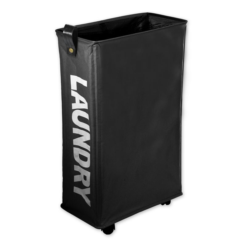 Unique Bargains Laundry Hamper with Wheels with Handle 27" Tall 1 Pc Black