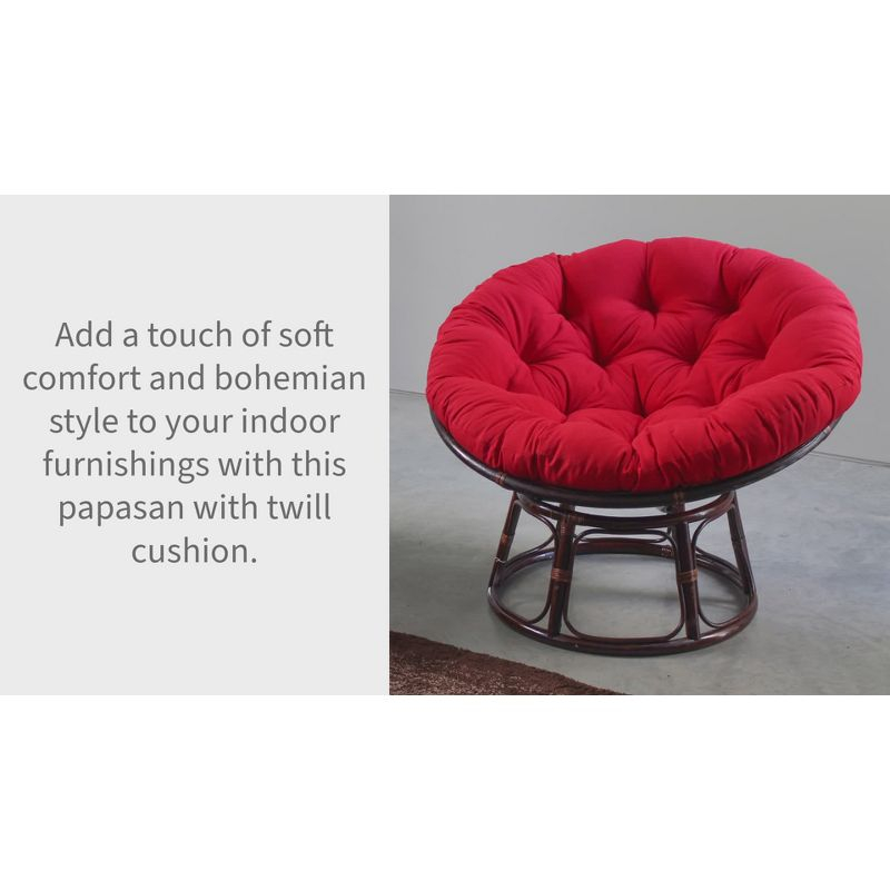 International Caravan 42" Rattan Papasan Chair with Solid Twill Cushion Burgundy: Stained Frame, Armless Design, 250lb Capacity