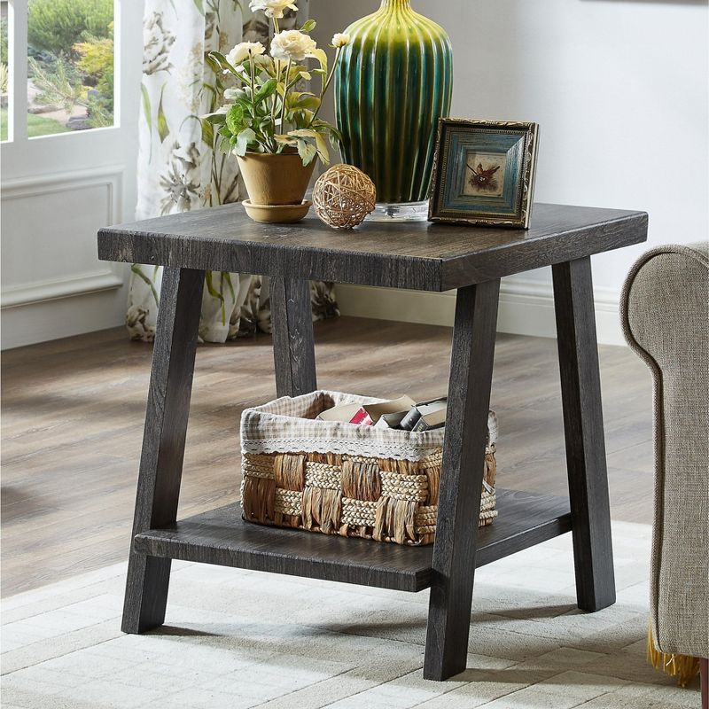 Roundhill Furniture Athens Contemporary Replicated Wood Shelf Coffee Set Table in Charcoal Finish