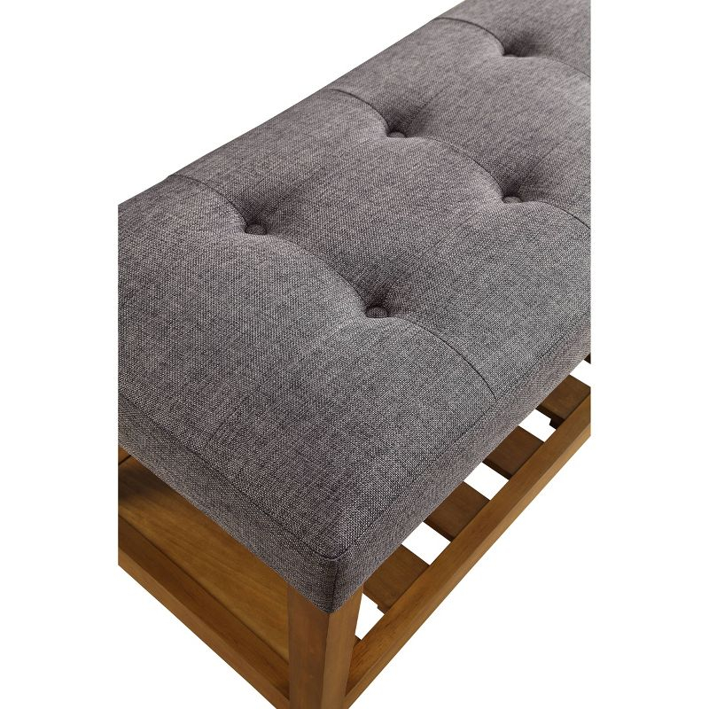 Acme Furniture Charla Bench Gray Fabric/Oak Finish