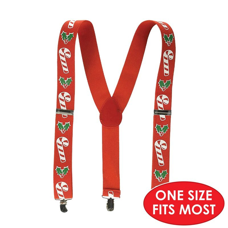 Beistle Candy Cane & Holly Suspenders, (1/Pkg) Candy Cane Red