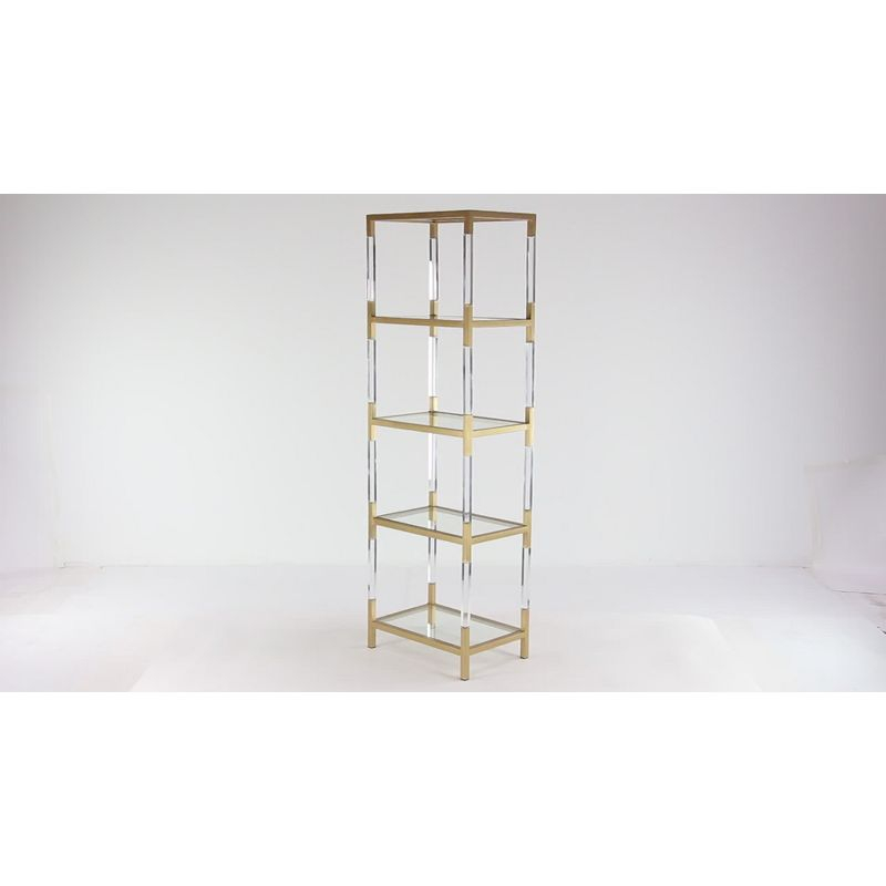 69" Metal and Acrylic Bookcase Gold - Olivia & May: No Assembly, 5 Fixed Shelves