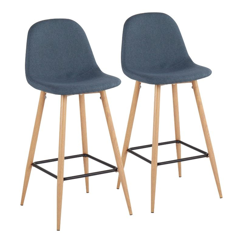 Set of 2 Pebble Metal Polyester Barstools Natural/Blue - LumiSource: Fixed Height, Footrest, Armless