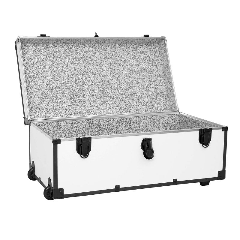 Seward Trunk 30" Paper Line Wheels Black and White: Utility Footlocker Storage Trunk with Wheels, 200 lb Capacity