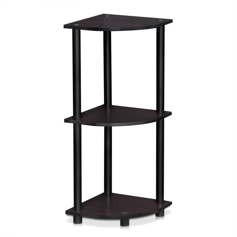 Furinno 3-Tier Corner Display Rack Multipurpose Shelving Unit Industrial Ladder Bookcase,Dark Walnut