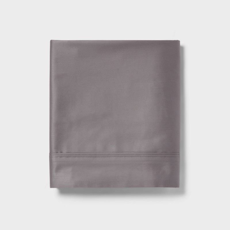 Twin 400 Thread Count Performance Flat Sheet Dark Gray - Threshold™: Cotton Sateen, Machine Washable, OEKO-TEX Certified