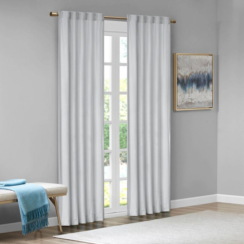 Set of 2 (95"x37") Bryce Poly Velvet Room Darkening Curtain Panels Light Gray: Modern Living Room Velvet Curtains