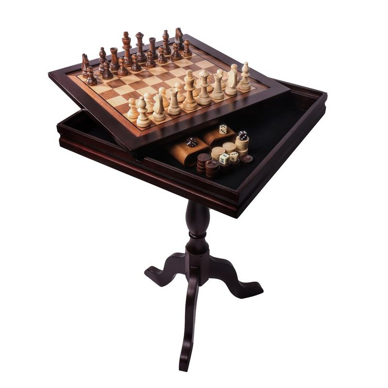 GSE Wooden 3-in-1 Chess Checkers Backgammon Table, Chess Checkers Backgammon Combo Game Set