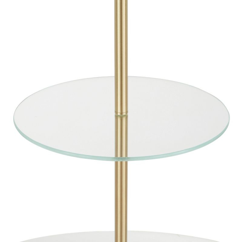LumiSource Chloe Contemporary Shelf Floor Lamp with Marble Base Shelf and Linen Shade White (Includes LED Light Bulb) : Gold Neck, Round Glass Table