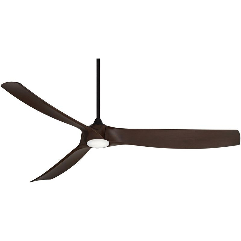 Casa Vieja 70" Kona Wind Modern Indoor Outdoor Ceiling Fan 3 Blade LED Light Remote Control Black Finish Walnut Blades Bedroom DC Motor Damp Rated