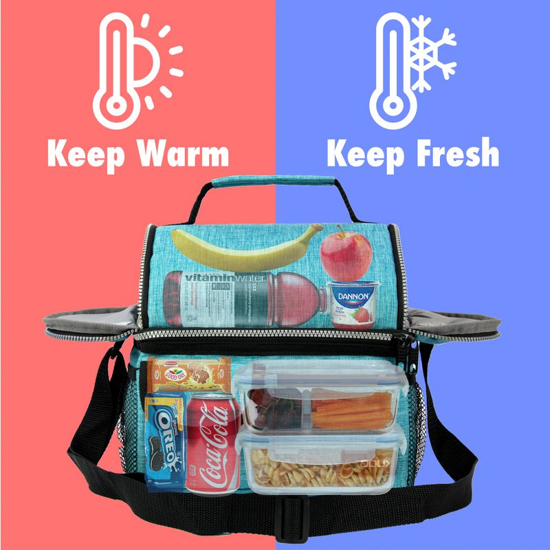 OPUX Insulated Dual Compartment Lunch Bag, Leakproof Soft Cooler Box Women Men Adult, Reusable Tote Pail Kids Boys Girls School (Heather Sea Blue)