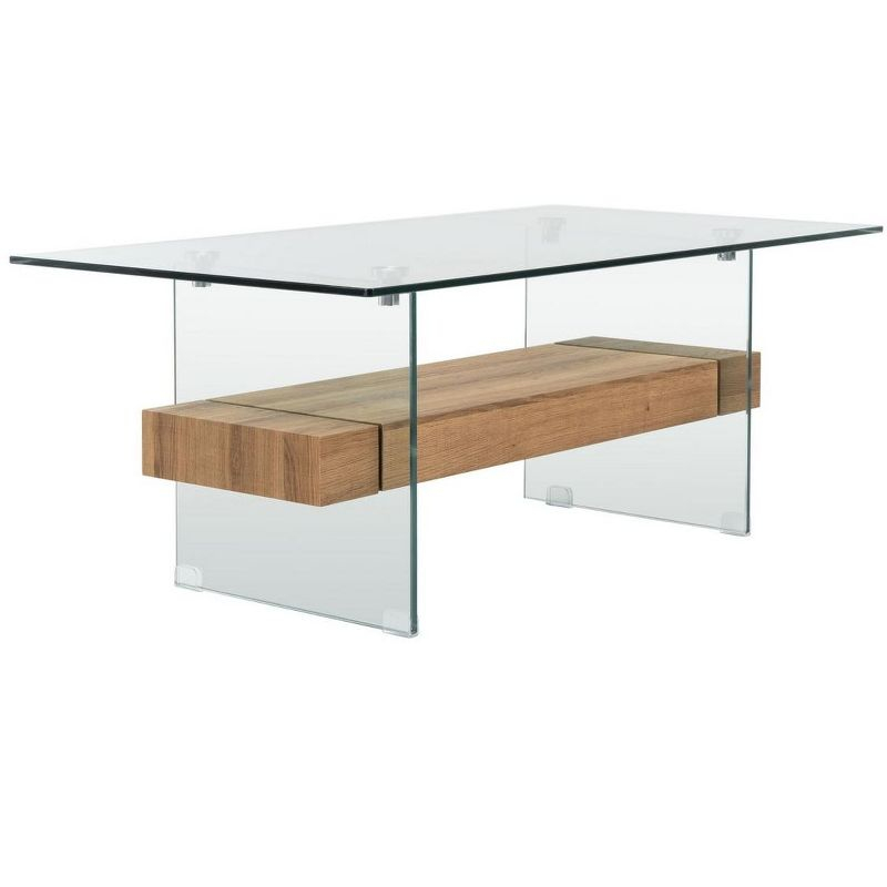 Kayley Coffee Table - Glass/Natural Brown - Safavieh