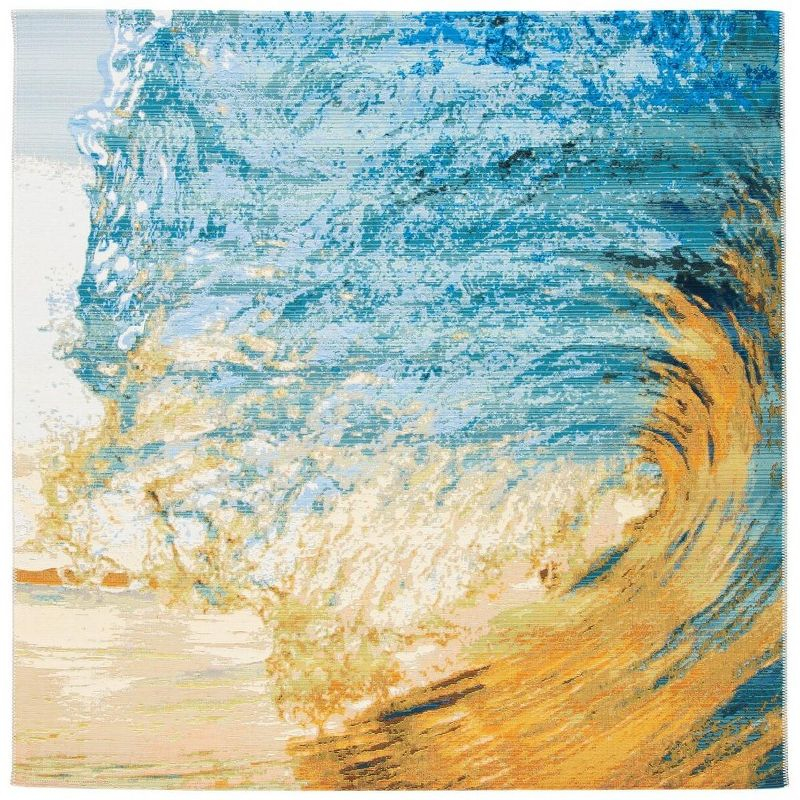 Barbados BAR510 Power Loomed Indoor/Outdoor Area Rug - Blue/Gold - 6'6"x6'6" - Safavieh.