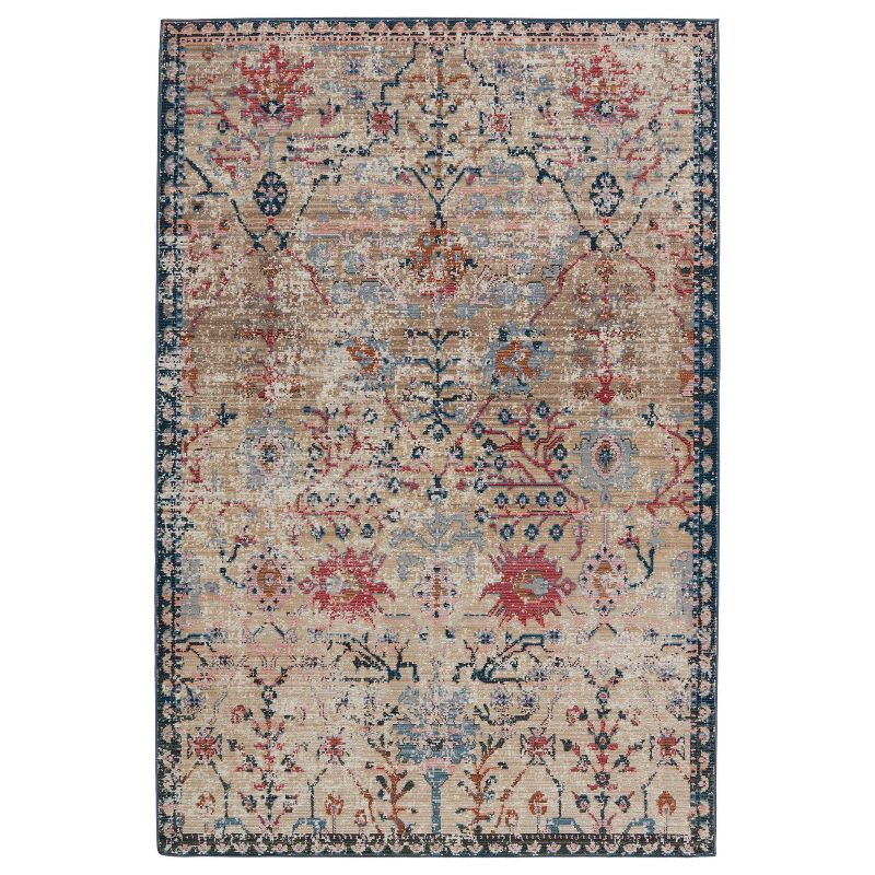 9'6"x12'7" Elva Indoor/Outdoor Oriental Area Rug Tan/Blue - Jaipur Living: Traditional Floral Medium Pile Rug