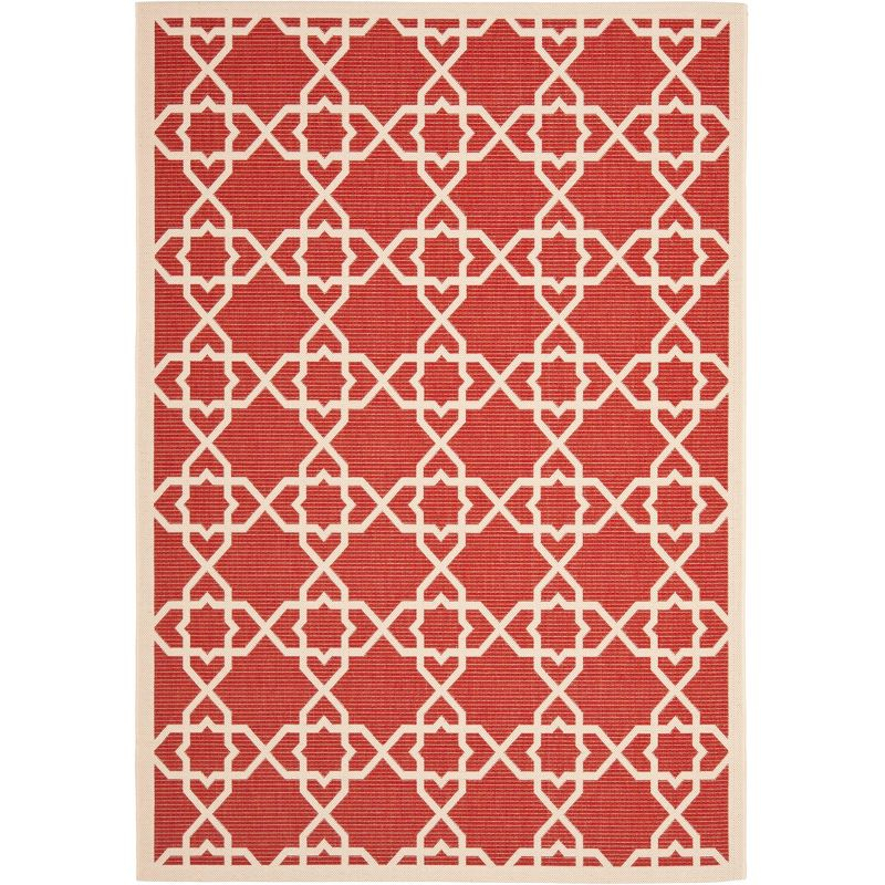 Courtyard CY6032 Power Loomed Indoor and Outdoor Area Rug - Red/Beige - 4'x5'7" - Safavieh