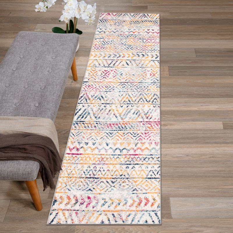 World Rug Gallery Geometric Distressed Bohemian Multicolored 2' x 7' Runner Rug