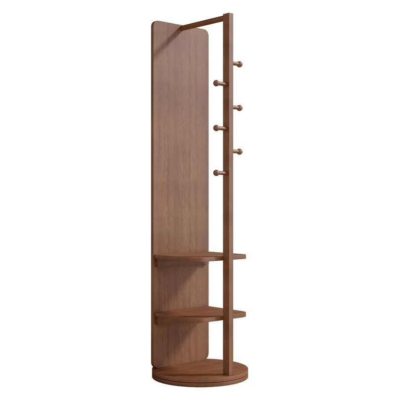Full Length Mirror with Stand, 360°Swivel Full Body Mirror with Cloak Rack, Modern Standing Mirror for Bedroom Living Room Entryway 65.7" Walnut