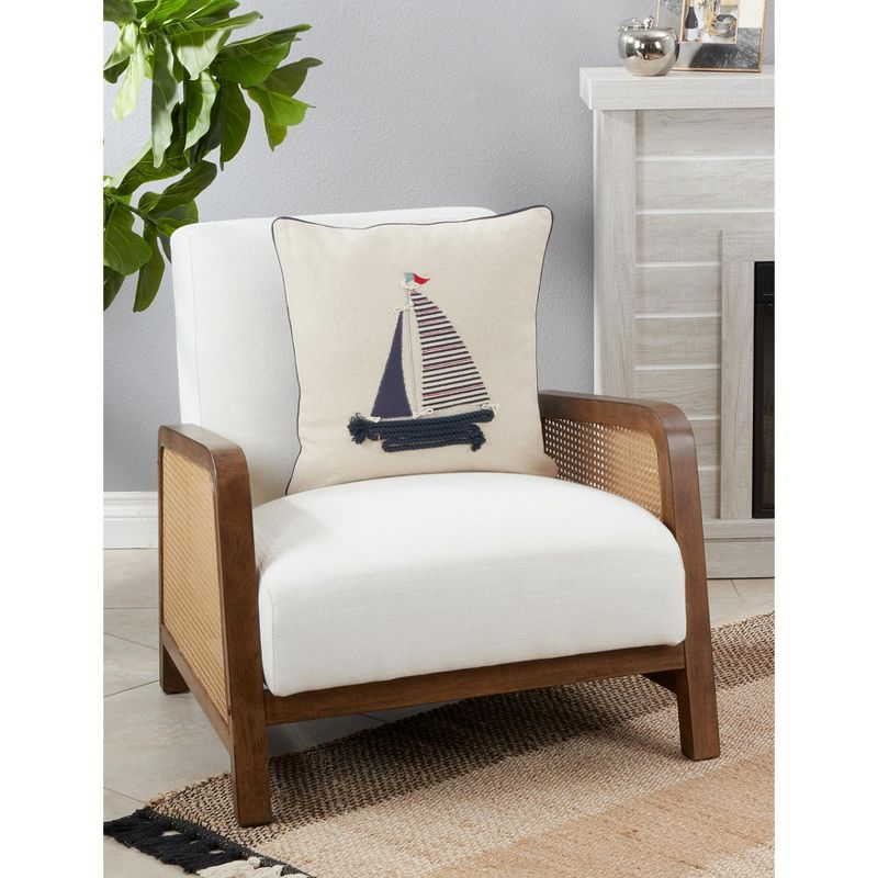 Saro Lifestyle Sail Boat Applique  Decorative Pillow Cover, Blue, 18"