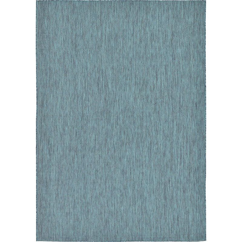 Unique Loom 7' 0 x 10' 0 Rectangle Indoor/Outdoor Solid Teal Area Rug