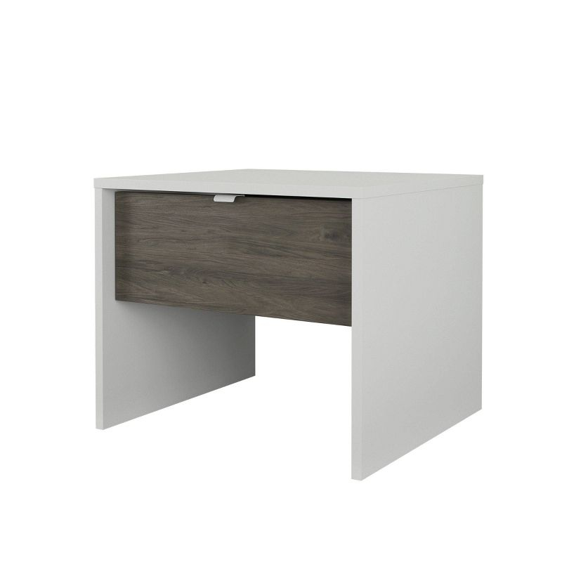 Nexera 1 Drawer Nightstand White/Bark Gray: Mid-Century Modern Bedside Table, Wood Composite, Spot Clean