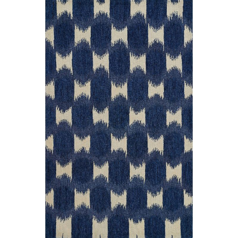 Momeni 8'x10' Leiden Ikat Handtufted Area Rug Navy Blue: Wool, Medium Pile, Classic Pattern, Indoor Use, Rectangle Shape