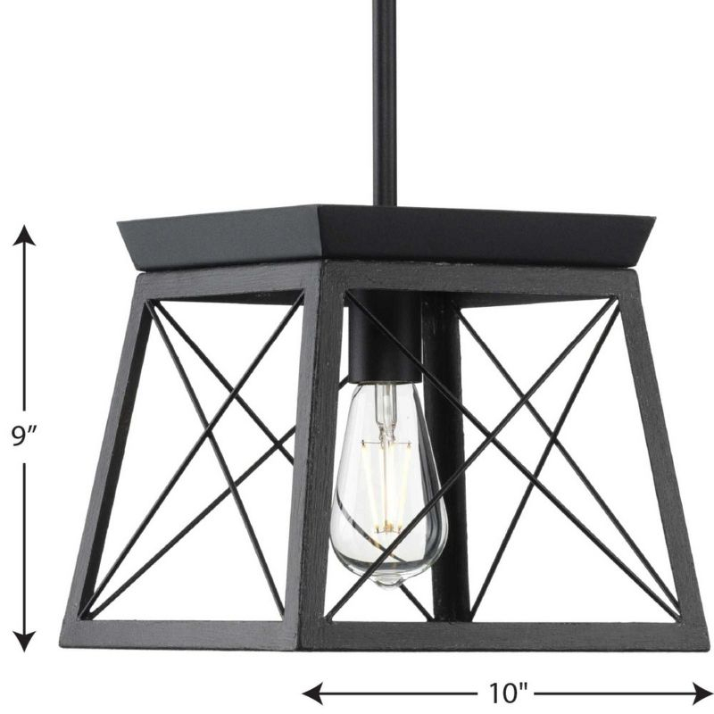 Progress Lighting Briarwood 1-Light Mini-Pendant, Steel, Textured Black, Faux-Painted Wood Enclosure
