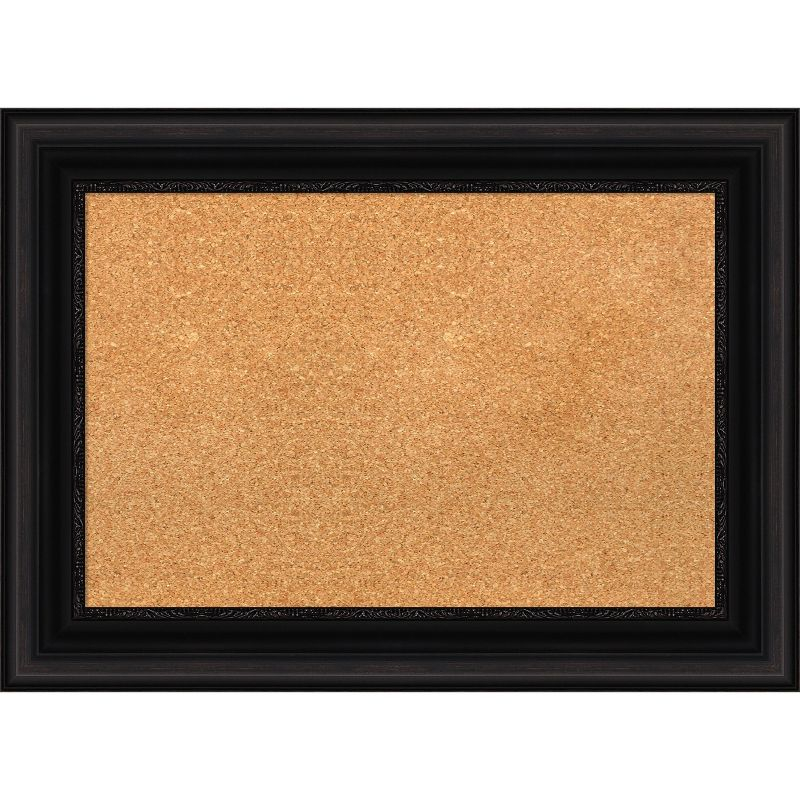 Amanti Art Natural Cork Board Framed Parlor Black Bulletin Board 30 in. x 22 in.