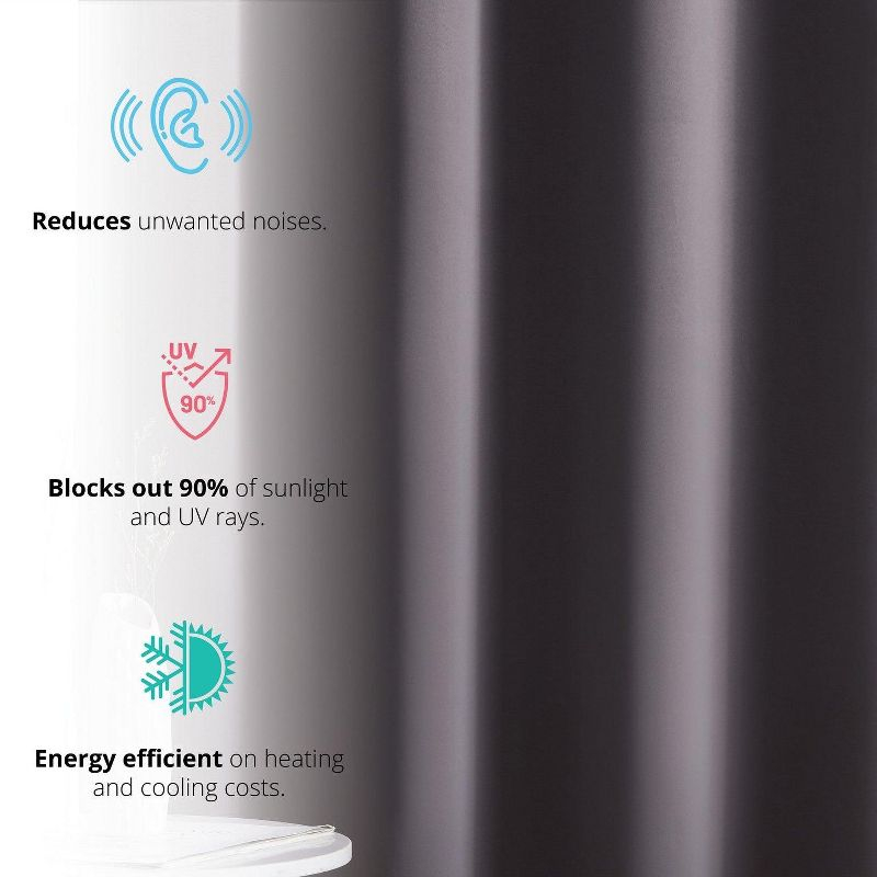 HLC.ME Oxford Curtains for Living Room, Room Darkening Energy Saving, Insulated Darkening Window Grommet Panels, Set of 2 - Black, 52 W x 84 L