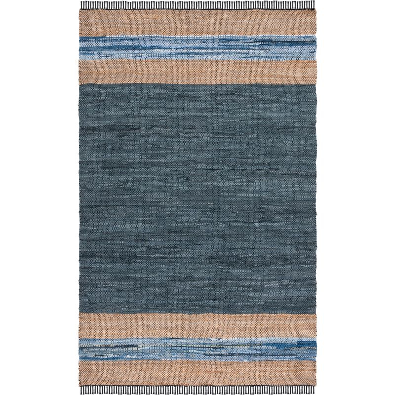 Vintage Leather W/ Fringes VTL602 Hand Woven Indoor Area Rug - Blue/Natural - 8'x10' - Safavieh