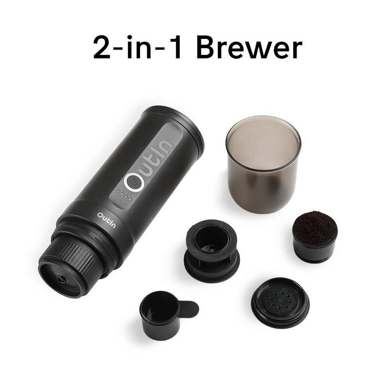 Outin Nano 2pk Portable Electric Espresso Machine with Protective Travel Case Space Gray